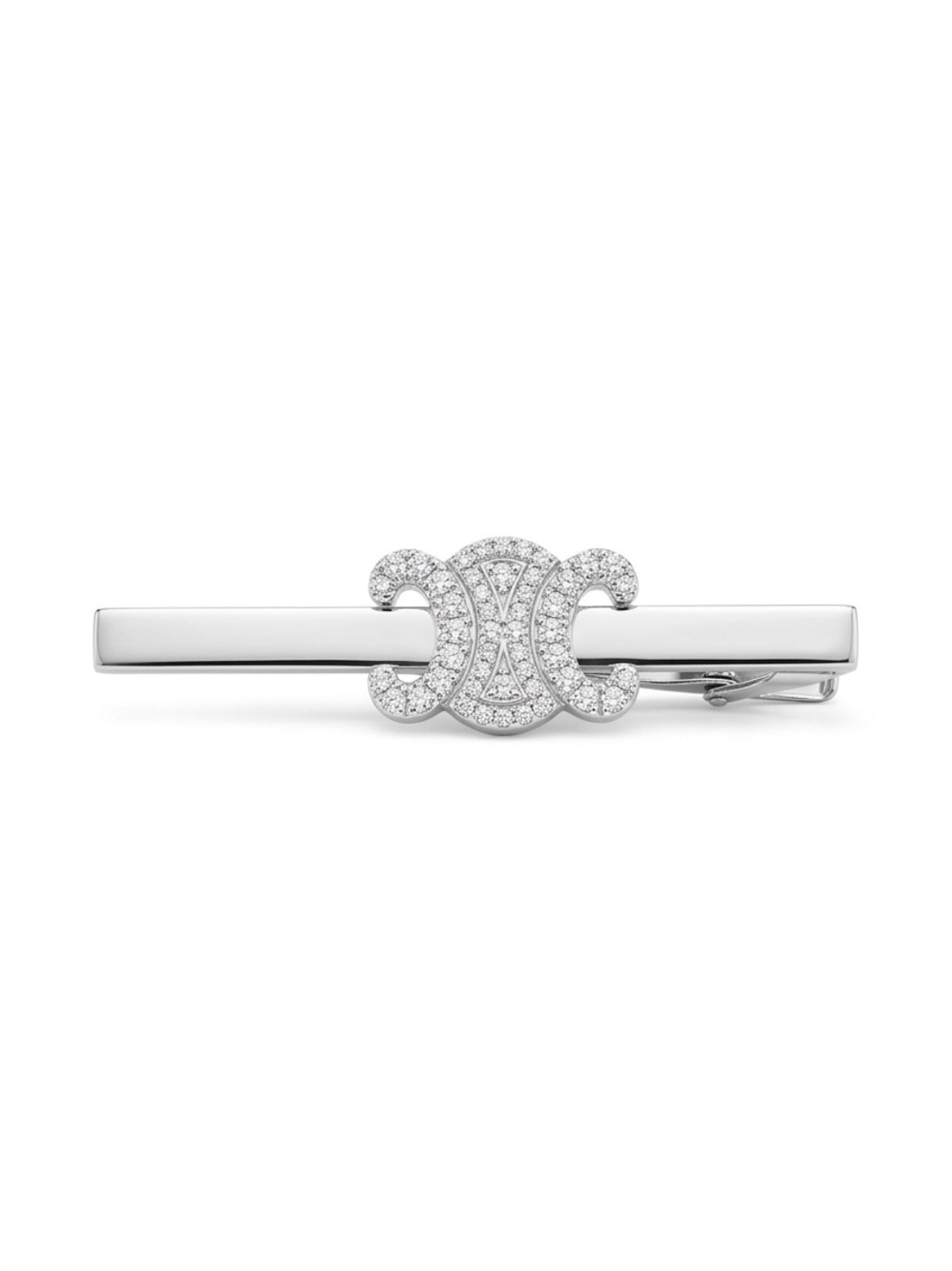 Silver Crystal Logo Bar Tie Clip